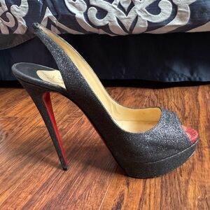 Christian Louboutin Black Glitter Slingback Heels